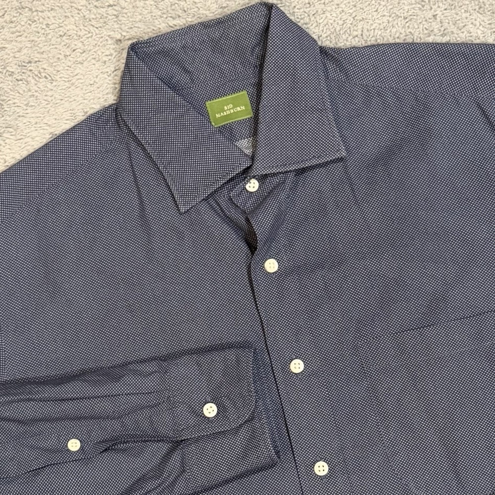 Sid Mashburn Men's Medium Blue Micro Birdseye Spread Collar Button Up Shirt
